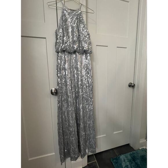 DONNA MORGAN serenity COLLECTION silver SEQUINED SHIMMER GOWN WOMENS 2 - Picture 11 of 11